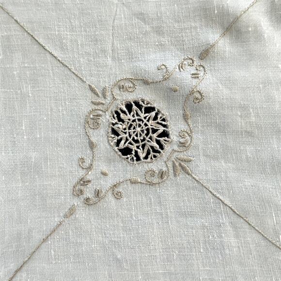 Rare Vintage Italian Ivory Linen Needlelace Tablecloth Set with 12 Napkins - Picture 5 of 9